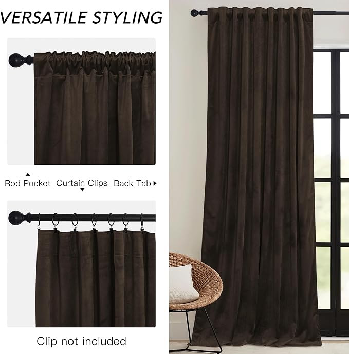 RYB HOME Brown Velvet Curtains 63 inches - Image 3