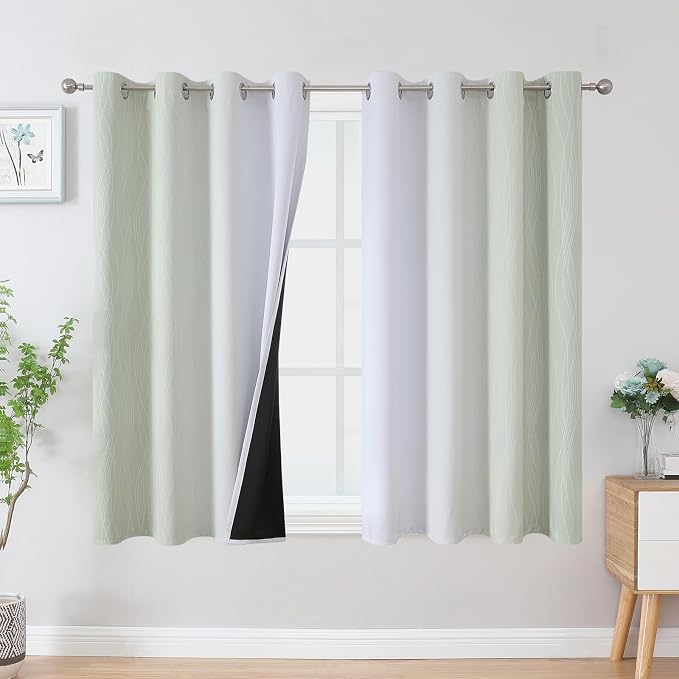 Estelar Textiler Sage and Greyish White Blackout Curtains 54 Inch Length by ESTELARTEXTILER
