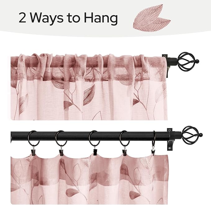 HOMEIDEAS Blush Pink Sheer Kitchen Curtains 30 X 24 Inch Length 2 Panels - Image 6