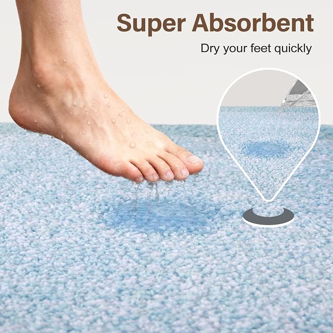 60x24 Long Bathroom Rugs Washable Non Slip, Light Blue Bath Mat - Image 7