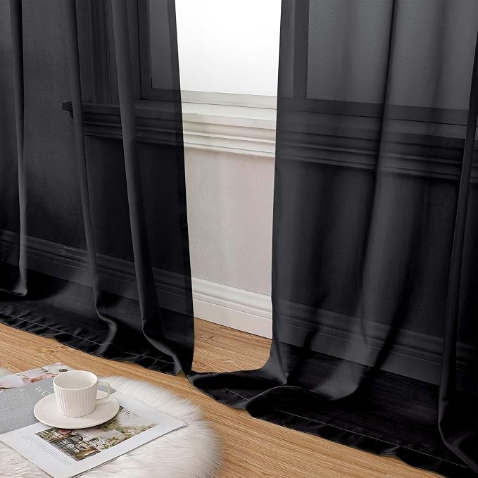 Extra Long Sheer Black Curtains - Image 7