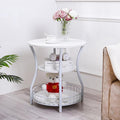 Round End Table, 3-Tier Side Table with Storage, Accent Corner Sofa Beside Table for Small Spaces,Steel Frame Nightstand for Living Room, Bedroom, Small Coffee Table,White