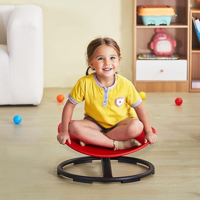 VEVOR Kids Swivel Chair, 220 LBS Capacity, Sensory Spinning Chair, Autistic Kids Sensory Toy Chair with Non-Slip Metal Base, Toddler Sit and Spin for Coordination Balance Focus Training Red