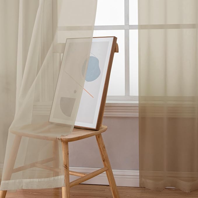 Simplebrand Taupe Sheer Curtains 90 Inches Long 2 Panels, Light Filtering Rod - Image 3