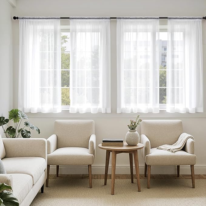 MIULEE Short Sheer Curtains 54 Inches Long, 4 Panels Set, Light Filtering Rod by MIULEE