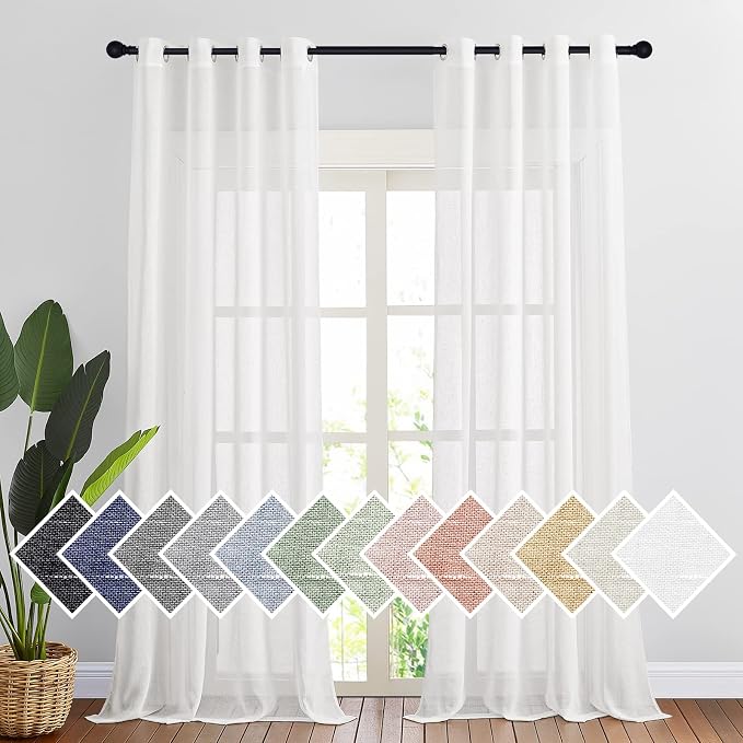NICETOWN White Linen Sheer 90 inch Curtains, Privacy Chic Linen Blend Window by NICETOWN