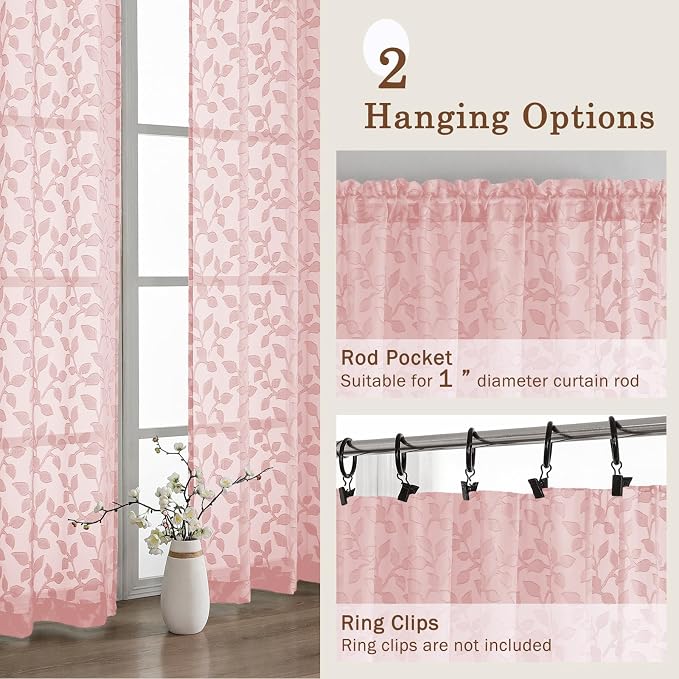 Chyhomenyc Blush Pink Sheer Curtains 72 Inches Long 2 Panels Set, Light - Image 6