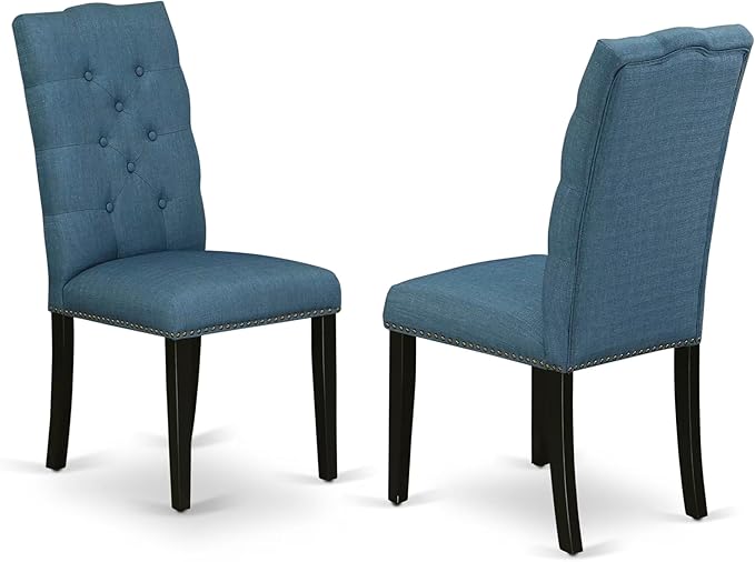 East West Furniture V627EL121-6 6 Piece Dining Table Set Contains a Rectangle Dining Room Table with V-Legs and 4 Blue Linen Fabric Parson Chairs with a Bench, 40x72 Inch, Multi-Color