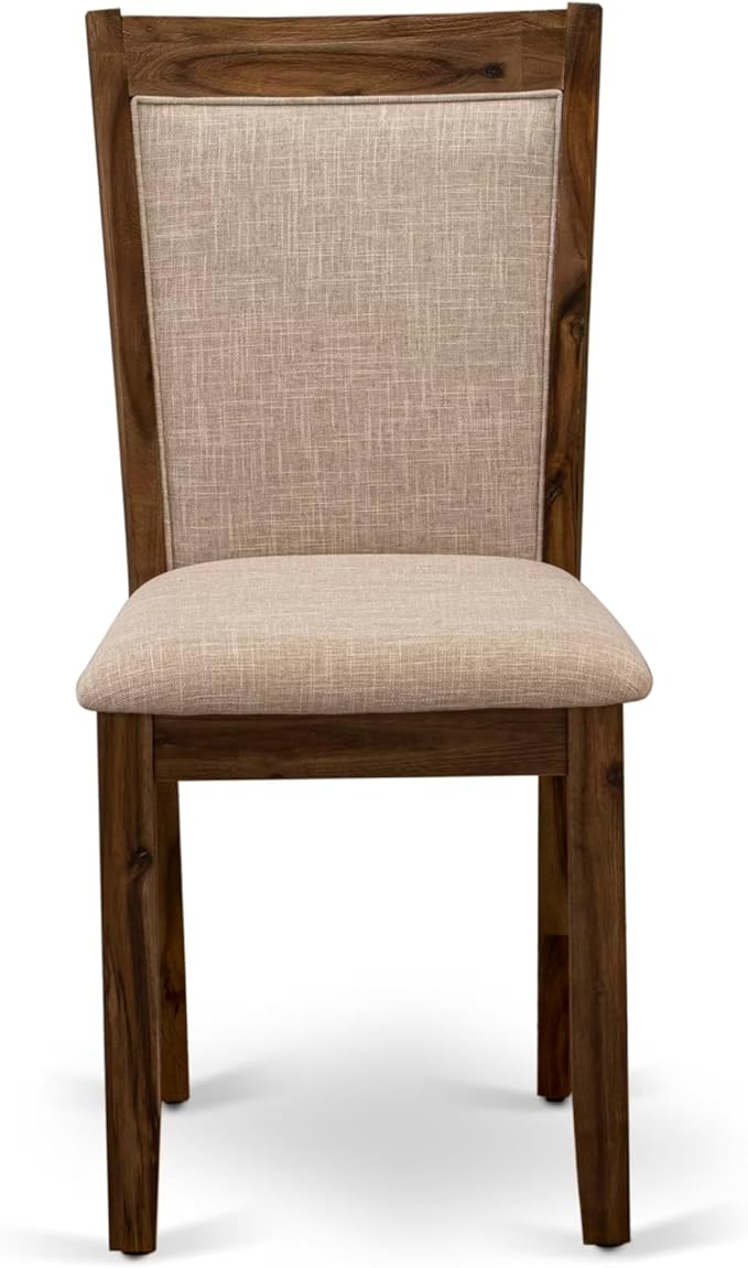 F3MZ7-50N-04 7-Pc Kitchen Table Set Includes a Pedestal Table and 6 Light Tan Polyester Dining Room Chairs with Padded Back - Antique Walnut