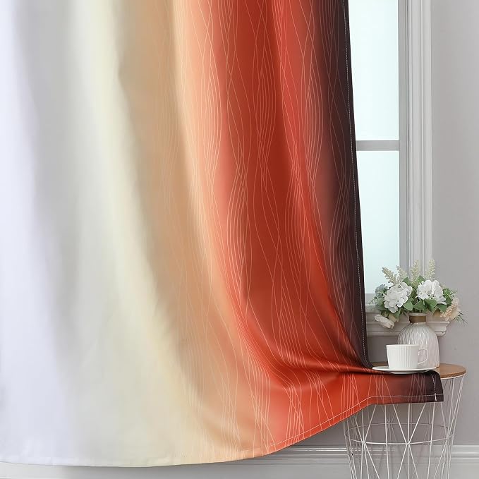 Estelar Textiler Burnt Orange and Greyish White Ombre Blackout Curtains - Image 6