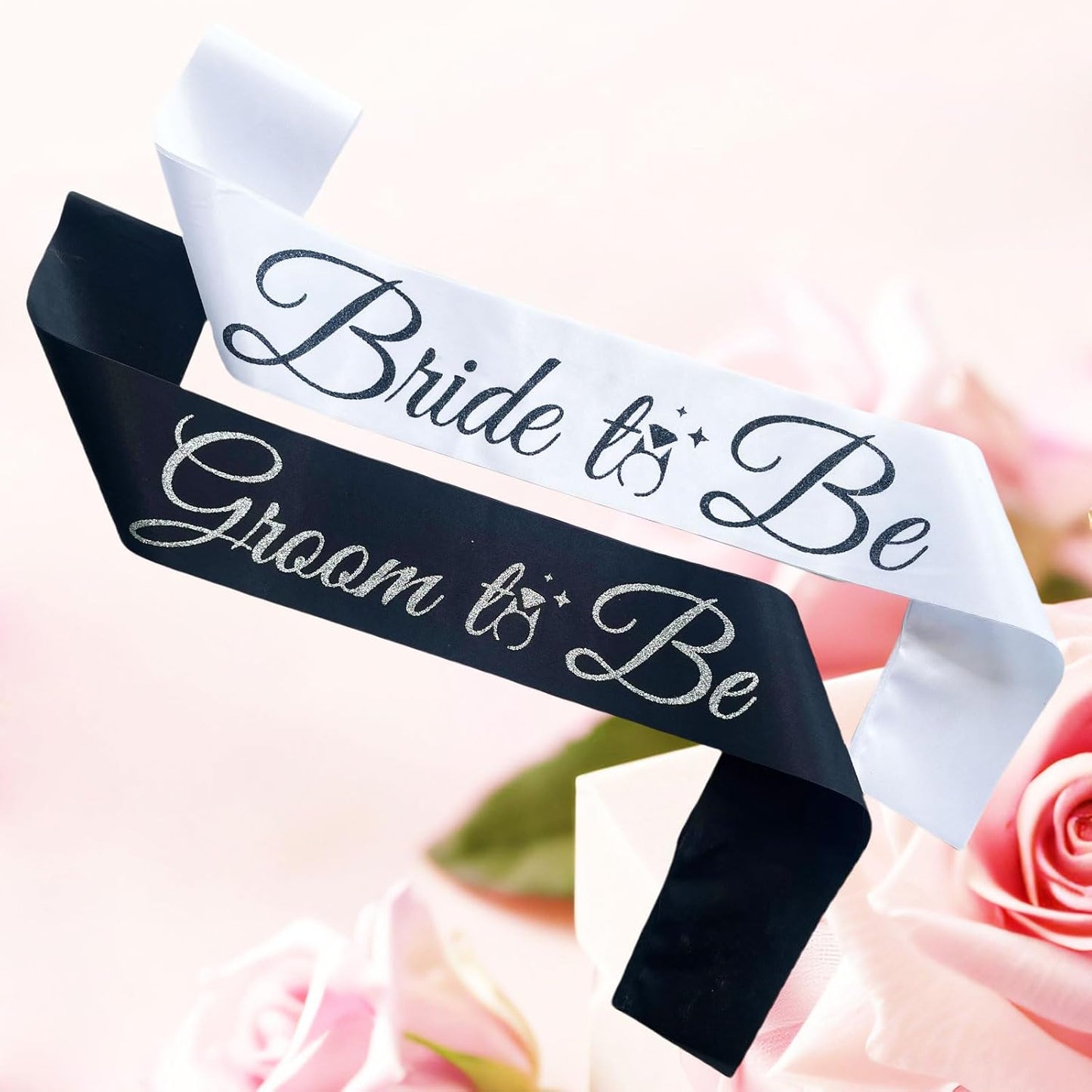 Bride Sash Bachelorette Party Bride and Groom to Be Sash for Bridal Shower Wedding Hen Party Decorations Engagement Gifts,White Black