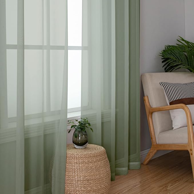 Lecloud Sheer Curtain Panels Set 96" Inches Long, Solid Voile Light Filtering - Image 4