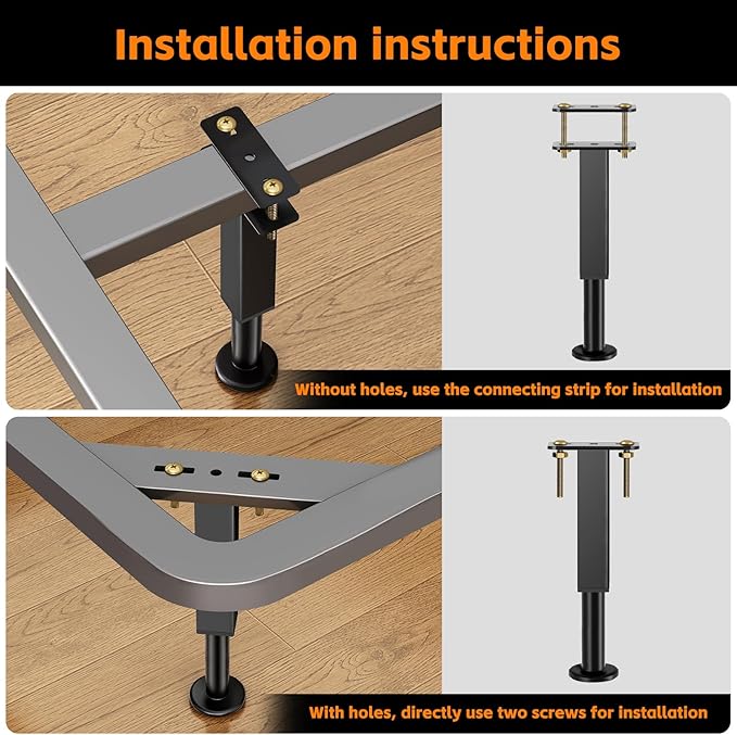 4PCS Adjustable Height Bed Support Legs, 6.2-8 Inch, Metal Heavy Furniture Legs with Rubber Non-Slip Base for Sofa/Cabinet/Couch/Dresser/Table, Furniture Feet Replacement for King Queen Bed Frame Slat