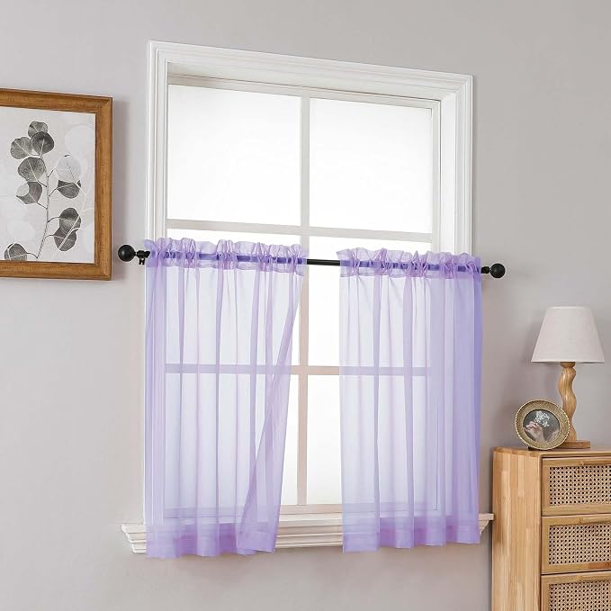 Lavender Sheer Curtains Tier 30 Inches Length 2 Panels, Light Filtering - Image 8