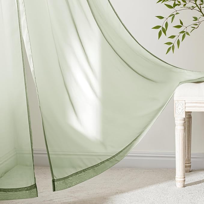 MIULEE Sage Green Sheer Curtains 72 Inches Long, 4 Panels Set, Light Filtering - Image 6
