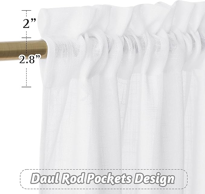 RYB HOME White Sheer Valances for Cafe Kitchen, Light Filtering Durability - Image 2