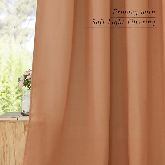 NICETOWN Burnt Orange Thick Linen Curtains 72" Length, Grommet Privacy Window - Image 3
