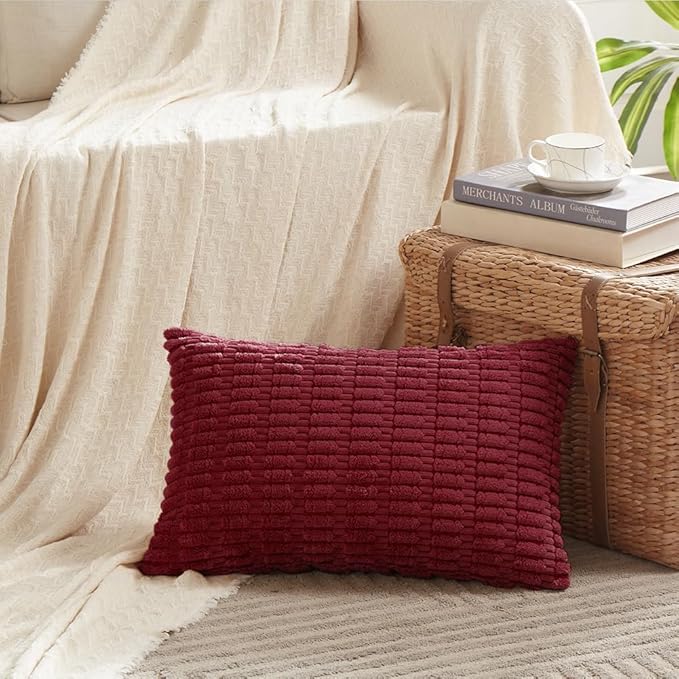 Fancy Homi 4 Packs Burgundy Decorative Throw Pillow Covers 12x20 Inch - Image 2