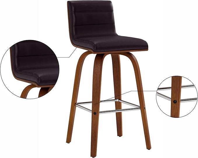 Armen Living Vienna 26" Swivel Counter Stool in Walnut Wood Finish with Brown Faux Leather - Set of 3