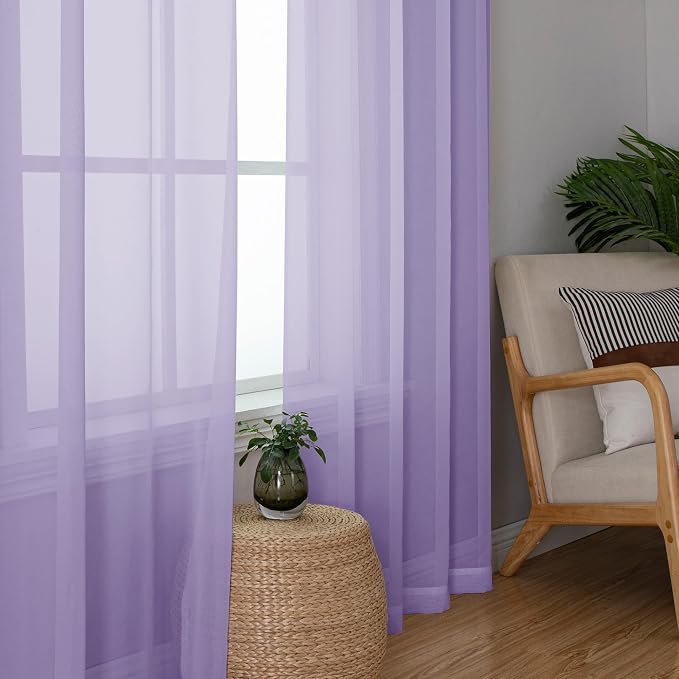 Lecloud Lavender Sheer Curtains 96 Inches Long 2 Panels Set, Light Filtering - Image 2