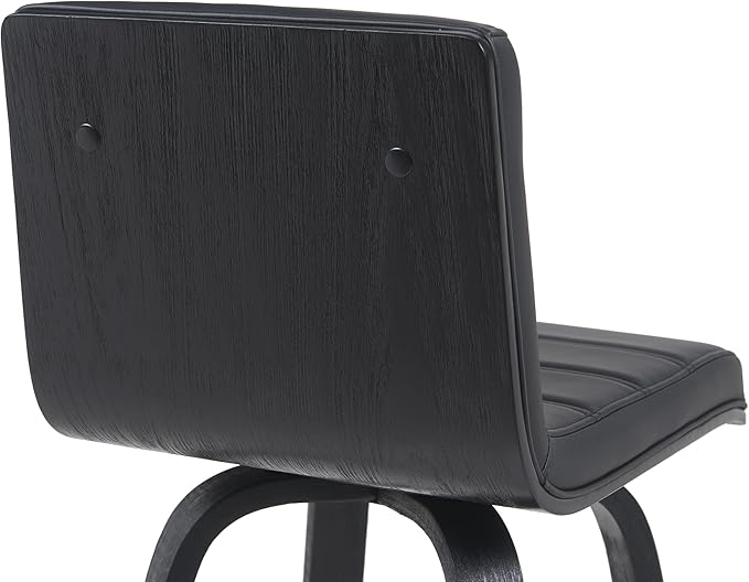 Vienna Modern Swivel Bar Height Stool with Black Faux Leather Seat and Black Brushed Wood Frame Set of 2