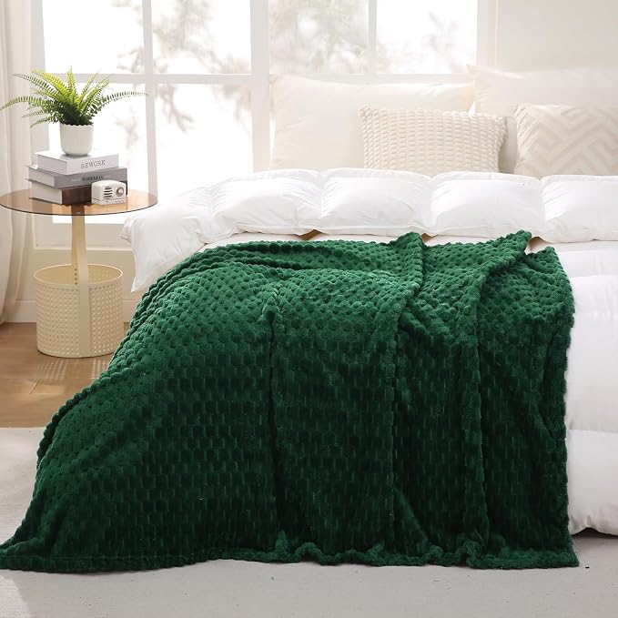Puncuntex Dark Green Throw Blanket 60"×80" inches Fuzzy 3D Jacquard Decorative - Image 2