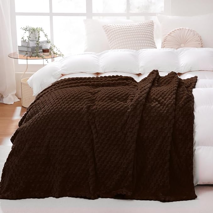 Puncuntex Brown Throw Blanket 50"×60" inches Fuzzy 3D Jacquard Decorative - Image 5