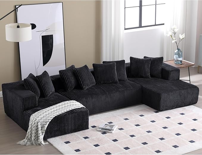Free Combination Cloud Boneless Modular Sectional Sofa with Chaise Lounge,Modern Minimalist Upholstered Couches, Oversized U Shaped Lounge Sofa Couch w/ 8 Pillows