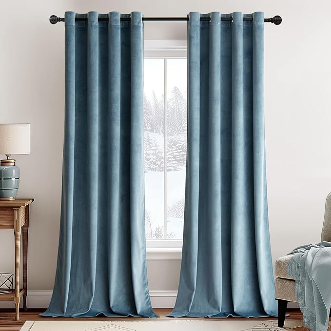 MIULEE Velvet Curtains Dark Slate Elegant Grommet Curtains Thermal Insulated by MIULEE