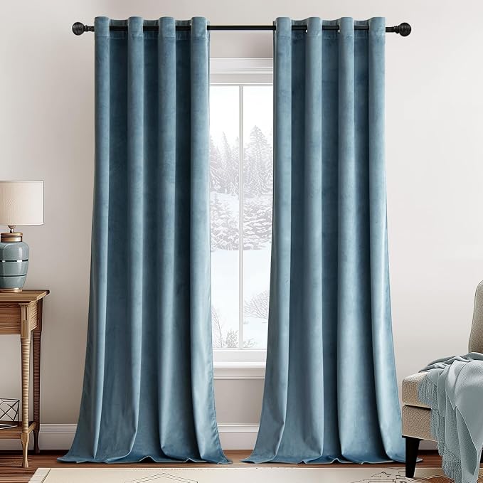 MIULEE 90 Inches Velvet Curtains Dark Slate Elegant Grommet Curtains Thermal by MIULEE