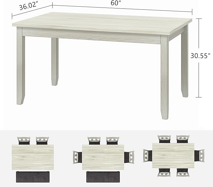 Solid Wood Dining Table, Part of Dining Table Set- Mix and Match Table, Chair, and Bench Sold Separately for Dining Room, Kitchen, Grey