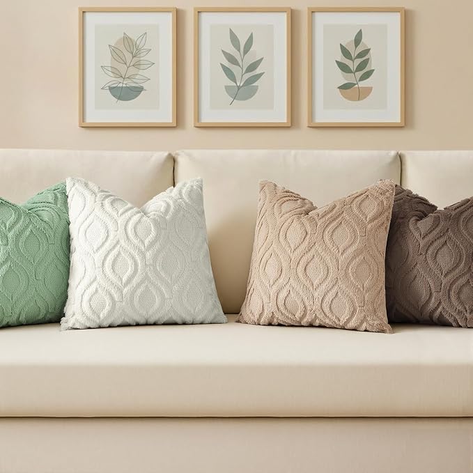 decorUhome Throw Pillow Covers 16x16 Inch Set of 2, Soft Plush Faux Wool Sage - Image 4