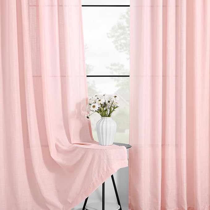 Light Pink Linen Back Tab Curtains 102 Inches Long - Image 3