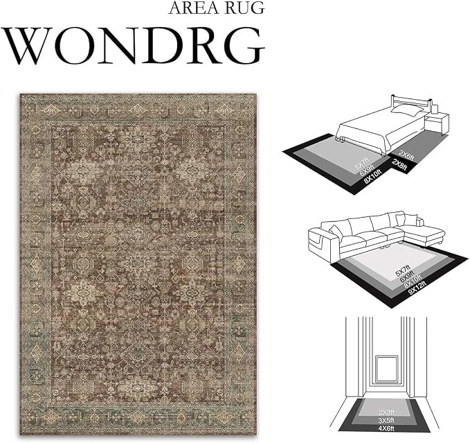 8x10 Washable Area Rug for Living Room Bedroom Vintage Rust Red Non Slip Carpet - Image 2