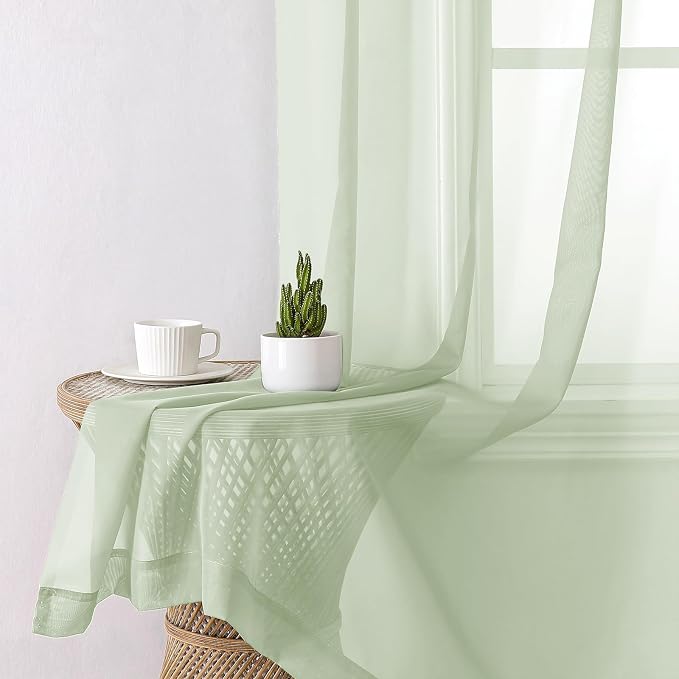 Lecloud Light Green Sheer Curtains 78 Inches Long 2 Panels, Modern Light - Image 4