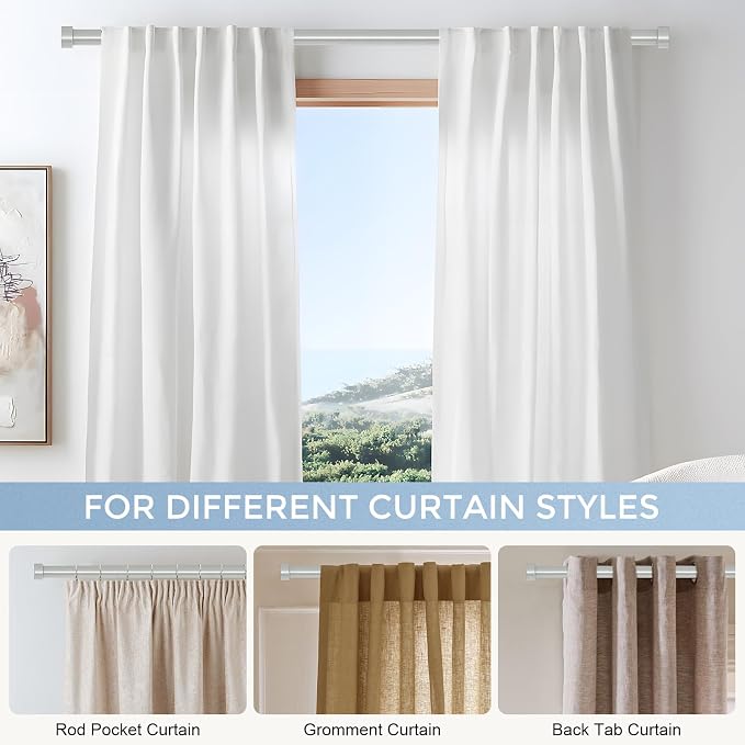 VOIIY Silver Curtain Rods for Windows 72 to 144 Inch, Size:36-144 Inch - Image 6