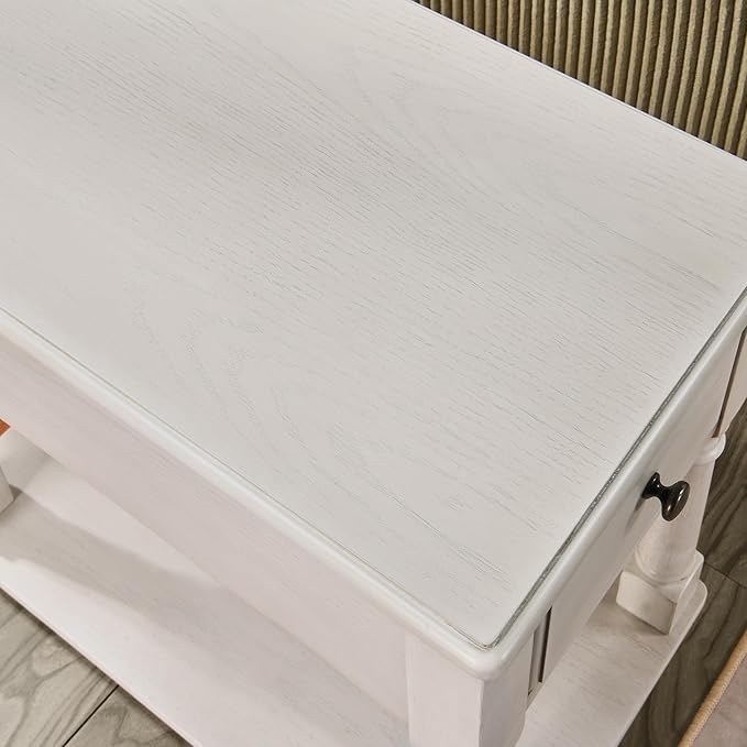LEEMTORIG Solid Wood End Table Narrow Side Table with Drawer, Cherry Wood End Table Living Room, 13" W Slim Bedside Table Small Nightstand, 22" D x 22.7" H, No-Tools Assembly, Gray White BBJ-004-RW