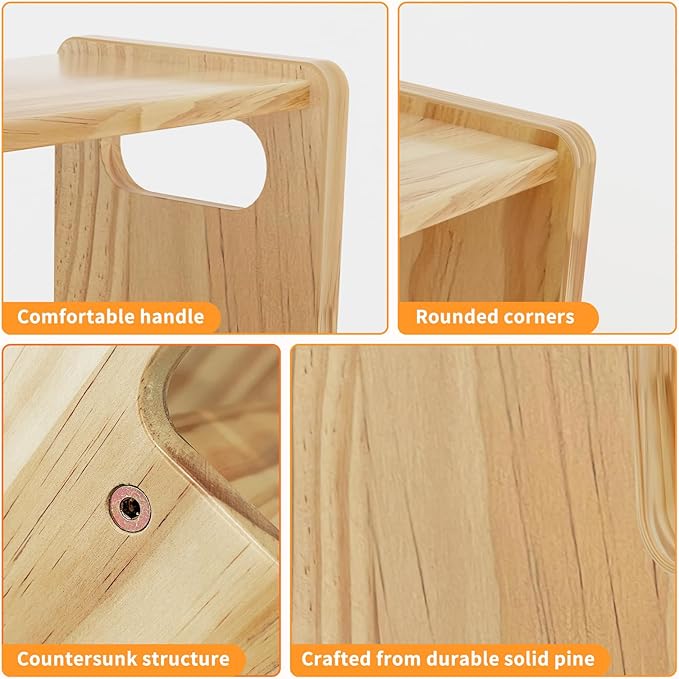 Wooden Step Stool,Two Step Stool for Kids,Toddler Montessori Stool Supports 300 lbs Kids Toddler Stepping Stool for Bathroom Sink/Toilet/Kitchen/Bed,Natural