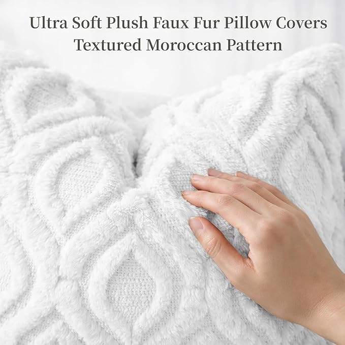 decorUhome Throw Pillow Covers 12x20 Inch Set of 2, Soft Plush Faux Wool White - Image 2