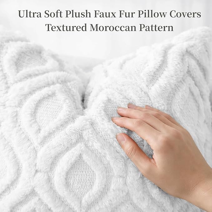 decorUhome Throw Pillow Covers 16x16 Inch Set of 2, Soft Plush Faux Wool White - Image 2