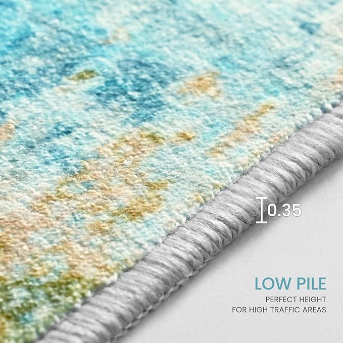 Entryway Rug 3x5 Teal Blue Bedroom Area Rug Washable Non Slip Abstract Boho Rugs - Image 8