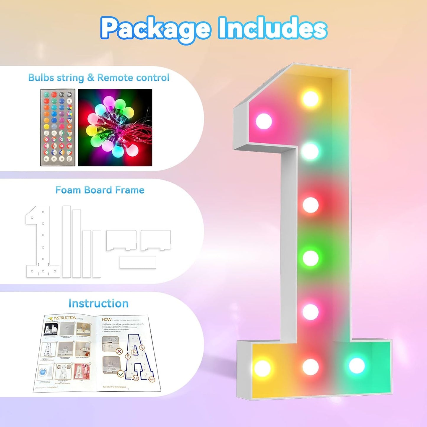 Ledido 4FT Marquee Light Up Numbers, 34 Colors Changing Marquee Numbers 4 Feet Tall with Remote, Big Numbers for Party Wedding Graduation Birthday Decoratoons, Large Light Up Number 2