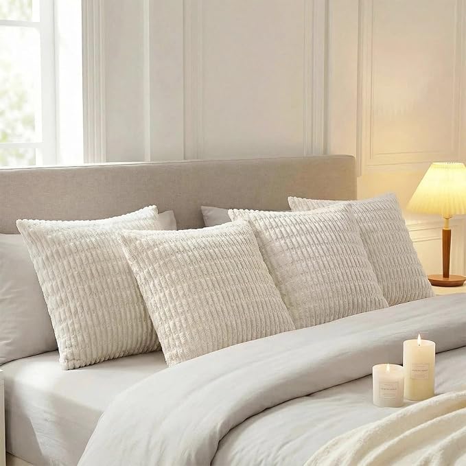 Fancy Homi 4 Packs Boho Cream Decorative Throw Pillow Covers 20x20 Inch - Image 3