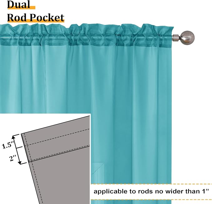 Aiyufeng Turquoise Sheer Curtains 54 Inch Length 2 Panels Set, Light Filtering - Image 4