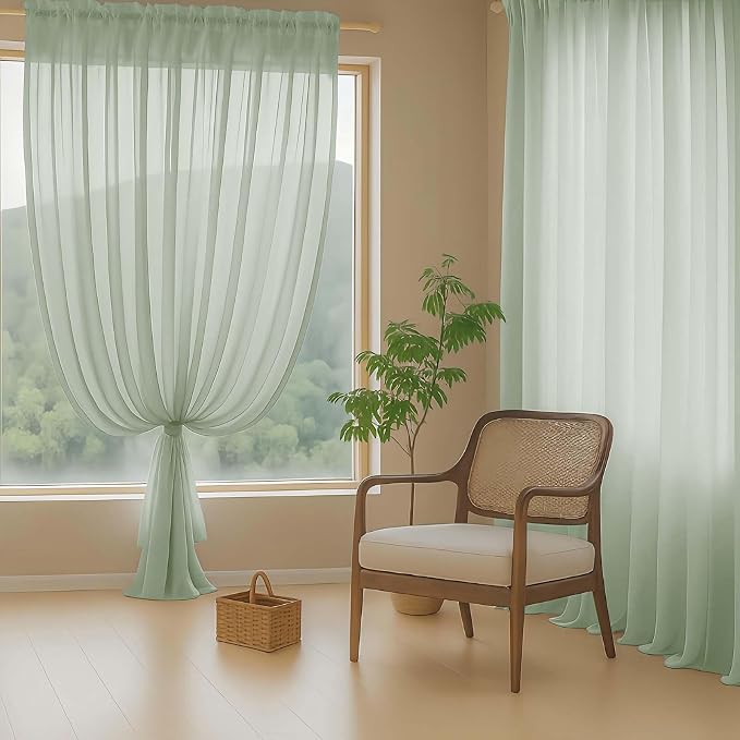 Sage Green Sheer Curtains 84 Inches Long 2 Panels, Elegant Airy Transparent - Image 8