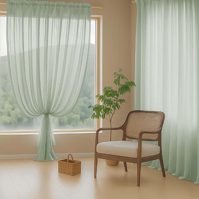 Sage Green Sheer Curtains for Window 72 inches Long 2 Panels Set, Soft Airy - Image 8