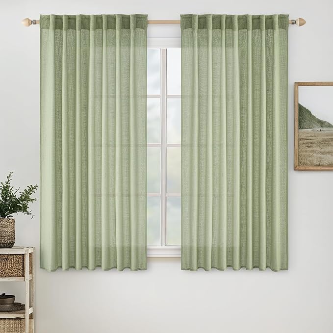 MIULEE Sage Green Linen Curtains 63 Inch Length 2 Panels by MIULEE