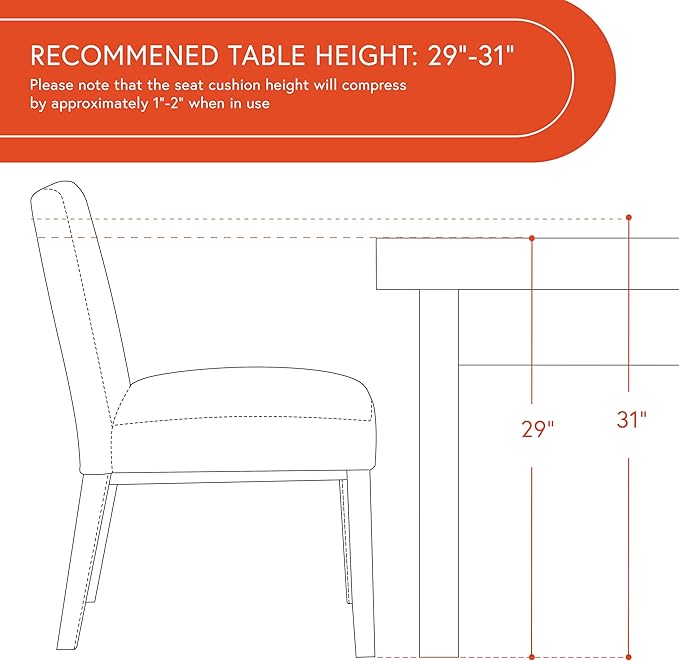 HomePop Kolbe Upholstered Dining Chair - Stain-Resistant Woven Fabric, 19.5" Seat Height, Ideal for 29-31 Inch Tables (Single Pack)