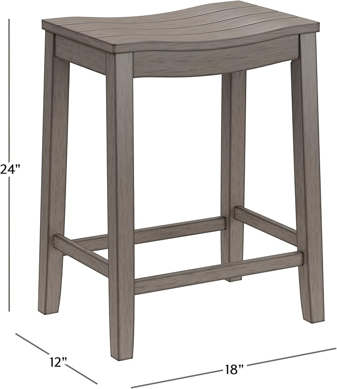Hillsdale Fiddler Wood Backless Counter Height Stool with Saddle-Style Seat, Aged Gray