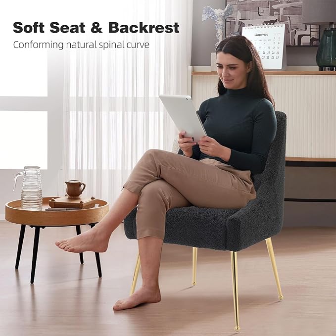 Dining Chairs Medieval Modern Restaurant Chairs, Soft Cushions, Teddy Velvet, Polished Gold Metal Legs, Kitchen Chairs, Living Room Black 4-Piece Set